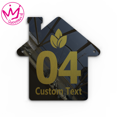 Akrilik Papan/Plat Tanda Nomor Rumah Custom Nomor & Text - Ukuran 15x15cm Bentuk Siluet Rumah Akrilik 2mm + Cat/Paint Laser Cutting Modern Queenous.id