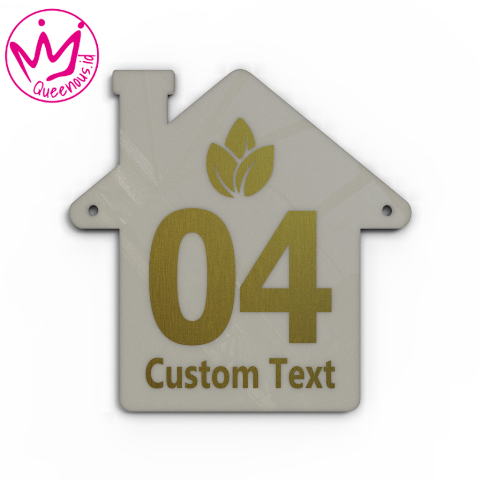 Akrilik Papan/Plat Tanda Nomor Rumah Custom Nomor & Text - Ukuran 15x15cm Bentuk Siluet Rumah Akrilik 2mm + Cat/Paint Laser Cutting Modern Queenous.id