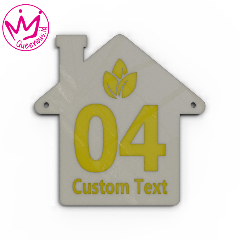 Akrilik Papan/Plat Tanda Nomor Rumah Custom Nomor & Text - Ukuran 15x15cm Bentuk Siluet Rumah Akrilik 2mm + Cat/Paint Laser Cutting Modern Queenous.id