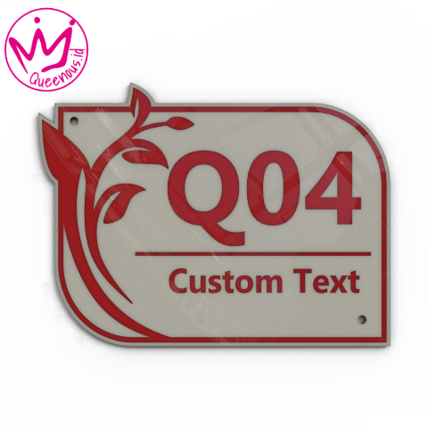 Akrilik Papan/Plat Tanda Nomor Rumah Custom Nomor & Text - Ukuran 20x15cm Motif Floral Estetik Akrilik 2mm + Cat/Paint Laser Cutting Modern Queenous.id