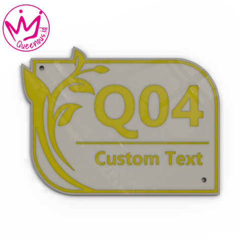 Akrilik Papan/Plat Tanda Nomor Rumah Custom Nomor & Text - Ukuran 20x15cm Motif Floral Estetik Akrilik 2mm + Cat/Paint Laser Cutting Modern Queenous.id