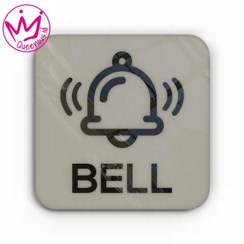 Akrilik Papan Tanda Bell / Bell Sign - Ukuran 7,5x7,5 cm Akrilik 2mm + Paint Laser Cutting Modern Queenous.id