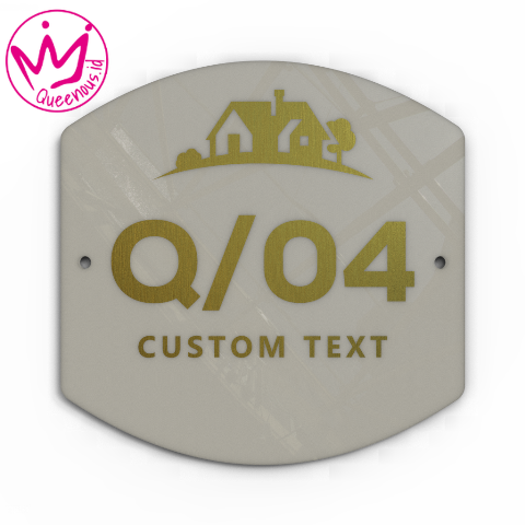 Akrilik Papan/Plat Tanda Nomor Rumah Custom Nomor & Text - Ukuran 15x15cm Bentuk Estetik Motif Rumah Akrilik 2mm + Paint Laser Cutting Modern Queenous.id