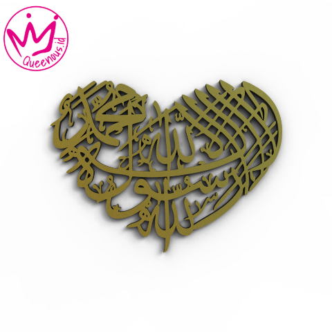 Kaligrafi Akrilik Kalimat Tauhid "Lailahaillallah Muhammadarasulullah" Bentuk Hati/Love - Custom Ukuran Akrilik 2mm Laser Cutting Modern Queenous.id