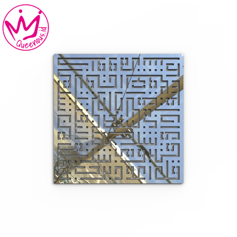 Kaligrafi Akrilik Kufi/Kufic Surat Al-Falaq Bentuk Kotak/Persegi Estetik - Custom Ukuran Akrilik 2mm Laser Cutting Modern Queenous.id