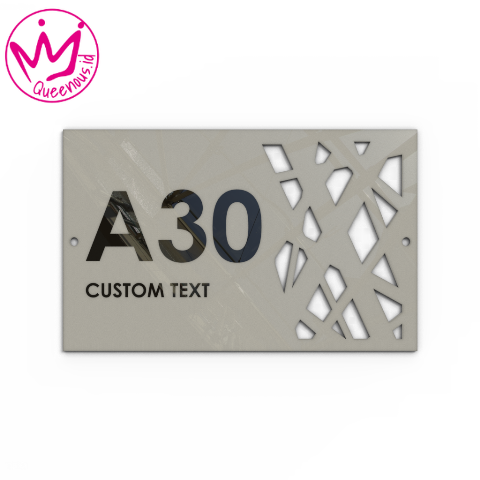 Akrilik Papan/Plat Tanda Nomor Rumah Custom Nomor & Text - Ukuran 32x20cm Motif Abstrak Industrial Estetik Akrilik 2mm + Paint Laser Cutting Modern Queenous.id