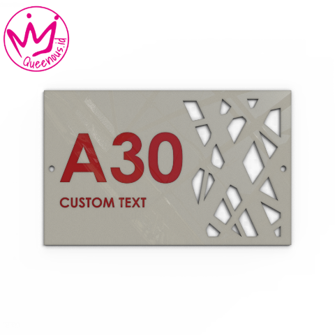 Akrilik Papan/Plat Tanda Nomor Rumah Custom Nomor & Text - Ukuran 32x20cm Motif Abstrak Industrial Estetik Akrilik 2mm + Paint Laser Cutting Modern Queenous.id