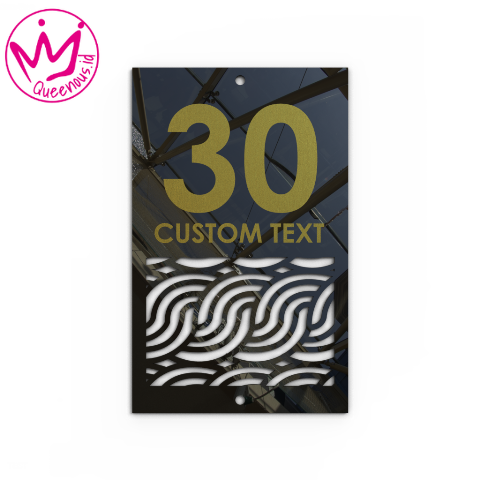 Akrilik Papan/Plat Tanda Nomor Rumah Custom Nomor & Text - Custom Ukuran Motif Wavy Estetik Akrilik 2mm + Paint Laser Cutting Modern Queenous.id