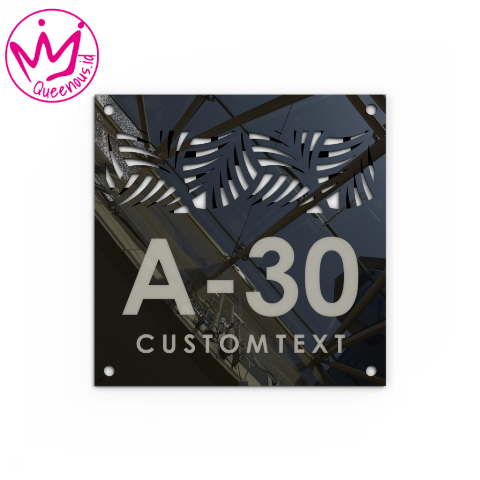 Akrilik Papan/Plat Tanda Nomor Rumah Custom Nomor & Text - Ukuran 24,5x24,5cm Motif Floral Estetik Akrilik 2mm + Paint Laser Cutting Modern Queenous.id