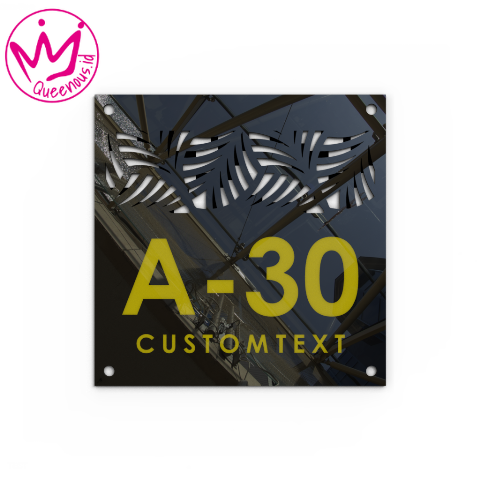 Akrilik Papan/Plat Tanda Nomor Rumah Custom Nomor & Text - Ukuran 24,5x24,5cm Motif Floral Estetik Akrilik 2mm + Paint Laser Cutting Modern Queenous.id