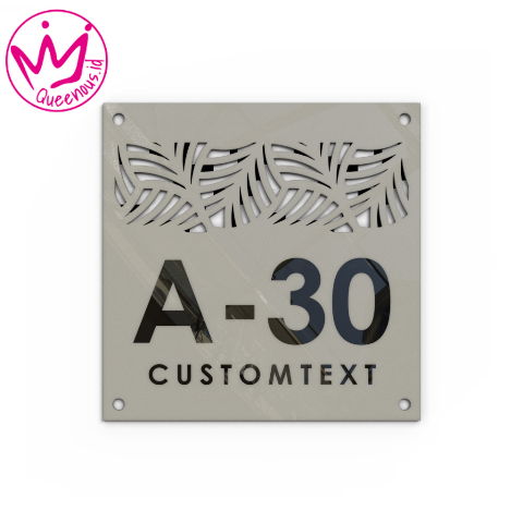 Akrilik Papan/Plat Tanda Nomor Rumah Custom Nomor & Text - Ukuran 24,5x24,5cm Motif Floral Estetik Akrilik 2mm + Paint Laser Cutting Modern Queenous.id