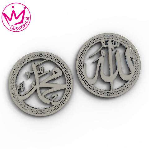 1 Set Kaligrafi Akrilik Lafadz Allah & Muhammad Frame Bulat Motif Estetik - Custom Ukuran Akrilik 2mm Laser Cutting Modern Queenous.id