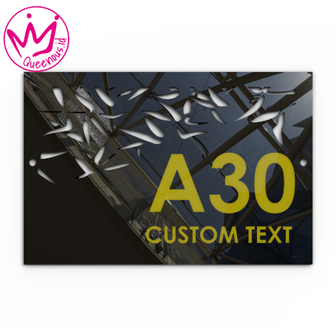 Akrilik Papan/Plat Tanda Nomor Rumah Custom Nomor & Text - Ukuran 32x20cm Motif Bamboo Leaf Akrilik 2mm + Paint Laser Cutting Modern Queenous.id