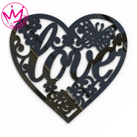 Akrilik Dekorasi/Hiasan Dinding Love Motif Floral Bentuk/Shape Hati/Love Estetik Cantik - Custom Ukuran Akrilik 2mm Laser Cutting Modern Queenous.id