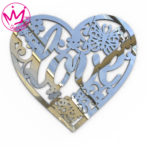 Akrilik Dekorasi/Hiasan Dinding Love Motif Floral Bentuk/Shape Hati/Love Estetik Cantik - Custom Ukuran Akrilik 2mm Laser Cutting Modern Queenous.id