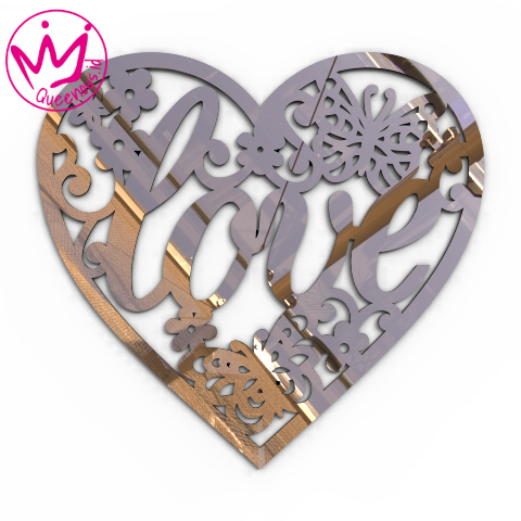 Akrilik Dekorasi/Hiasan Dinding Love Motif Floral Bentuk/Shape Hati/Love Estetik Cantik - Custom Ukuran Akrilik 2mm Laser Cutting Modern Queenous.id