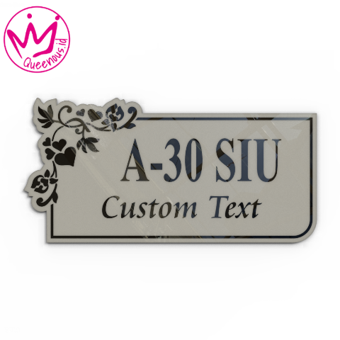 Akrilik Papan/Plat Tanda Nomor Rumah Motif Floral Estetik - Ukuran 30x15cm Akrilik 2mm + Paint Laser Cutting Modern Queenous.id