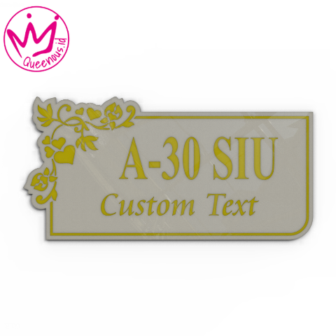 Akrilik Papan/Plat Tanda Nomor Rumah Motif Floral Estetik - Ukuran 30x15cm Akrilik 2mm + Paint Laser Cutting Modern Queenous.id