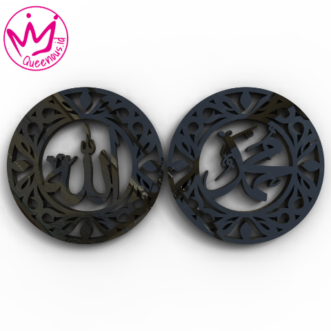 1 Set Kaligrafi Akrilik Lafadz Allah & Muhammad Motif Estetik Frame Bulat - Ukuran 30x30cm Akrilik 2mm Laser Cutting Modern Queenous.id