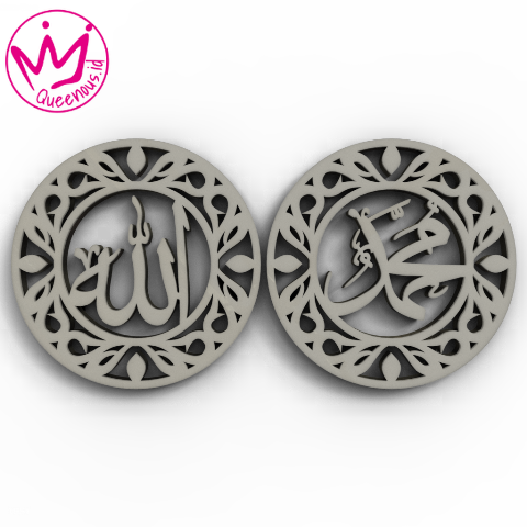 1 Set Kaligrafi Akrilik Lafadz Allah & Muhammad Motif Estetik Frame Bulat - Ukuran 30x30cm Akrilik 2mm Laser Cutting Modern Queenous.id