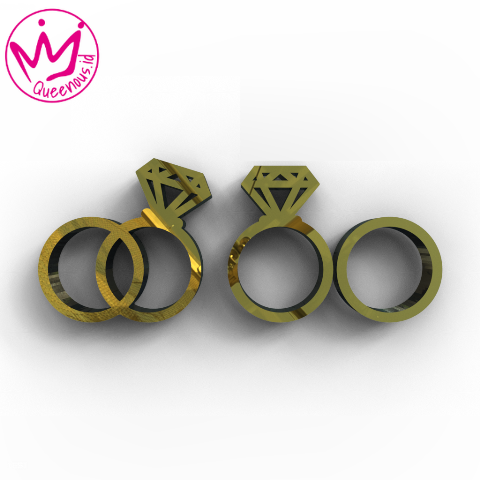 Akrilik Replika Perhiasan Mahar / Seserahan Akrilik Mirror Gold/Silver/Rose Gold- Ukuran 3x2.8cm Akrilik 2mm Laser Cutting Modern Queenous.id