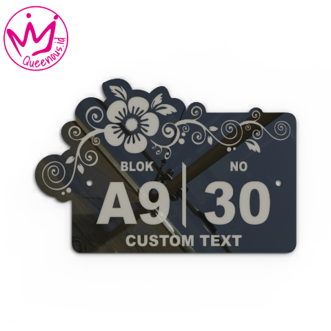 Akrilik Papan/Plat Tanda Nomor Rumah Custom Nomor &  Text Motif Floral Estetik - Ukuran 30x20cm Akrilik 2mm Laser Cutting Modern Queenous.id