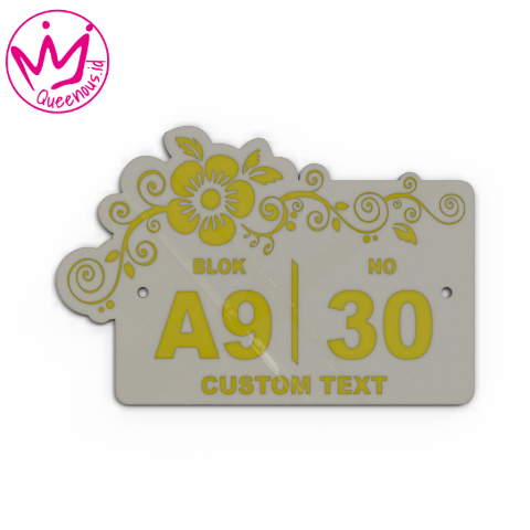 Akrilik Papan/Plat Tanda Nomor Rumah Custom Nomor &  Text Motif Floral Estetik - Ukuran 30x20cm Akrilik 2mm Laser Cutting Modern Queenous.id