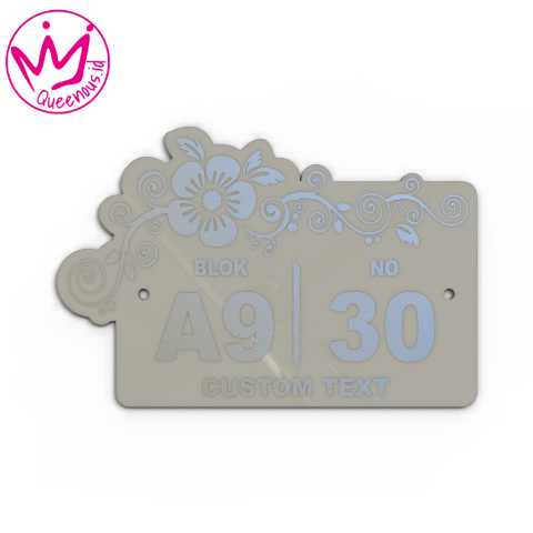 Akrilik Papan/Plat Tanda Nomor Rumah Custom Nomor &  Text Motif Floral Estetik - Ukuran 30x20cm Akrilik 2mm Laser Cutting Modern Queenous.id