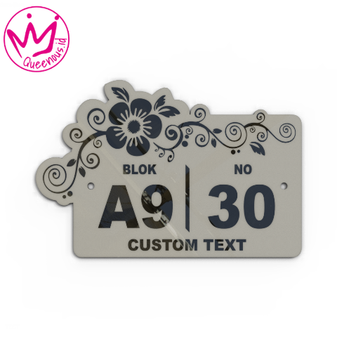 Akrilik Papan/Plat Tanda Nomor Rumah Custom Nomor &  Text Motif Floral Estetik - Ukuran 30x20cm Akrilik 2mm Laser Cutting Modern Queenous.id