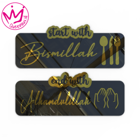 Akrilik Mirror Timbul Dekorasi/Hiasan Dinding "Start With Bismillah End With Alhamdulillah" Estetik - Custom Ukuran Akrilik 2mm + Akrilik 2mm Laser Cutting Modern Queenous.id