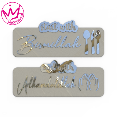 Akrilik Mirror Timbul Dekorasi/Hiasan Dinding "Start With Bismillah End With Alhamdulillah" Estetik - Custom Ukuran Akrilik 2mm + Akrilik 2mm Laser Cutting Modern Queenous.id