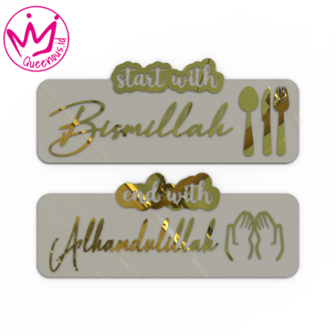 Akrilik Mirror Timbul Dekorasi/Hiasan Dinding "Start With Bismillah End With Alhamdulillah" Estetik - Custom Ukuran Akrilik 2mm + Akrilik 2mm Laser Cutting Modern Queenous.id