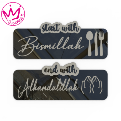 Akrilik Mirror Timbul Dekorasi/Hiasan Dinding "Start With Bismillah End With Alhamdulillah" Estetik - Custom Ukuran Akrilik 2mm + Akrilik 2mm Laser Cutting Modern Queenous.id