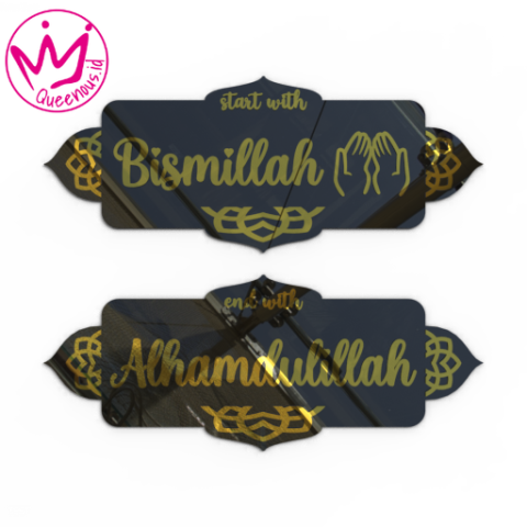 Akrilik Mirror Timbul Dekorasi/Hiasan Dinding "Start With Bismillah End With Alhamdulillah" Model 2 - Custom Ukuran Akrilik 2mm + Akrilik 2mm Laser Cutting Modern Queenous.id