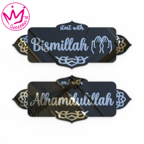 Akrilik Mirror Timbul Dekorasi/Hiasan Dinding "Start With Bismillah End With Alhamdulillah" Model 2 - Custom Ukuran Akrilik 2mm + Akrilik 2mm Laser Cutting Modern Queenous.id