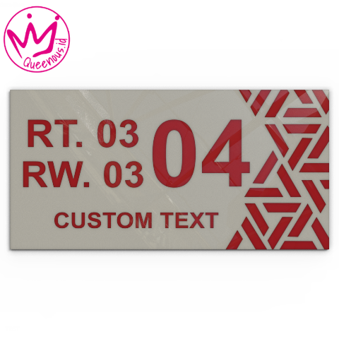 Akrilik Papan/Plat Nomor Rumah Custom Nomor & Text Motif Abstrak Estetik - Ukuran 30x15cm Akrilik 2mm + Paint Laser Cutting Modern Queenous.id