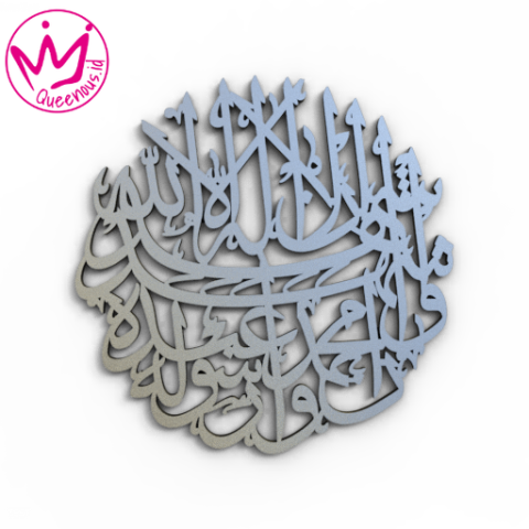 Kaligrafi Akrilik 2 Kalimat Syhahadat Model Bulat Estetik Hiasan/Dekorasi Dinding Islami - Custom Ukuran Super Besar Akrilik 2mm Laser Cutting Modern Queenous.id