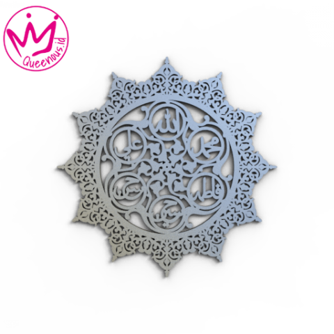 Kaligrafi Akrilik "Ashabul Al-Kisa/Ahlul Kisa" Motif Estetik Mewah - Custom Ukuran Medium Akrilik 2mm Laser Cutting Modern Queenous.id