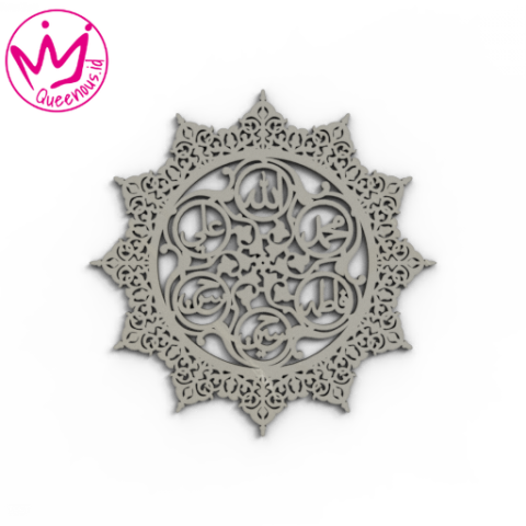 Kaligrafi Akrilik "Ashabul Al-Kisa/Ahlul Kisa" Motif Estetik Mewah - Custom Ukuran Besar Akrilik 2mm Laser Cutting Modern Queenous.id