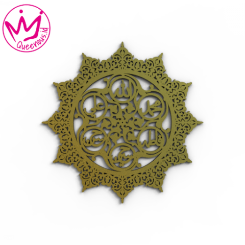 Kaligrafi Akrilik "Ashabul Al-Kisa/Ahlul Kisa" Motif Estetik Mewah - Custom Ukuran Besar Akrilik 2mm Laser Cutting Modern Queenous.id