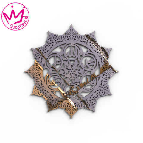 Kaligrafi Akrilik "Ashabul Al-Kisa/Ahlul Kisa" Motif Estetik Mewah - Custom Ukuran Besar Akrilik 2mm Laser Cutting Modern Queenous.id