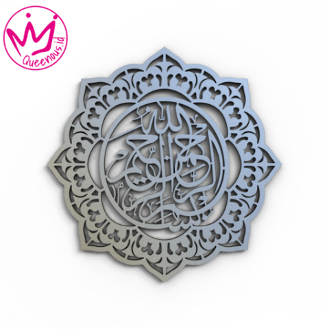 Kaligrafi Akrilik Kalimat "Bismillahirrahmanirrahim" Motif Estetik Mewah - Custom Ukuran Medium Akrilik 2mm Laser Cutting Modern Queenous.id