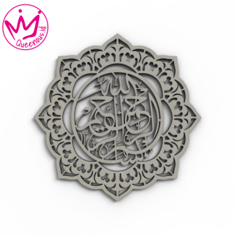 Kaligrafi Akrilik Kalimat "Bismillahirrahmanirrahim" Motif Estetik Mewah - Custom Ukuran Besar Akrilik 2mm Laser Cutting Modern Queenous.id