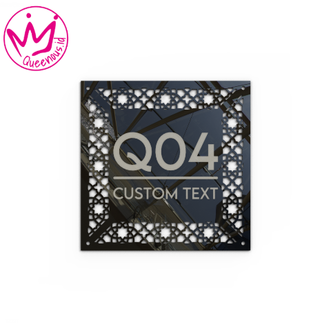 Akrilik Plat/Papan Nomor Rumah Custom Nomor & Text Bentuk Persegi Motif Estetik - Ukuran 30x30cm Akrilik 2mm + Paint Laser Cutting Modern Queenous.id