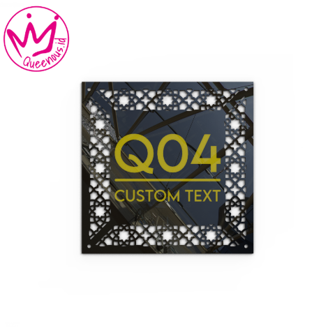 Akrilik Plat/Papan Nomor Rumah Custom Nomor & Text Bentuk Persegi Motif Estetik - Ukuran 30x30cm Akrilik 2mm + Paint Laser Cutting Modern Queenous.id