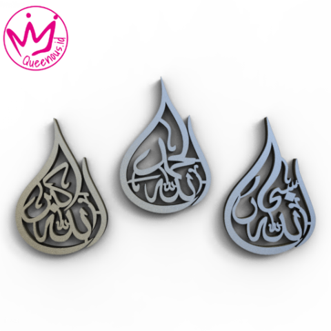 1 Set Kaligrafi Kalimat Tasbih, Tashmid, Takbir "Subhanallah, Alhamdulillah, Allahuakbar" Model Water Drop/Tetes Air Estetik Hiasan Dinding Islami - Ukuran 30x20cm Akrilik 2mm Laser Cutting Modern Queenous.id